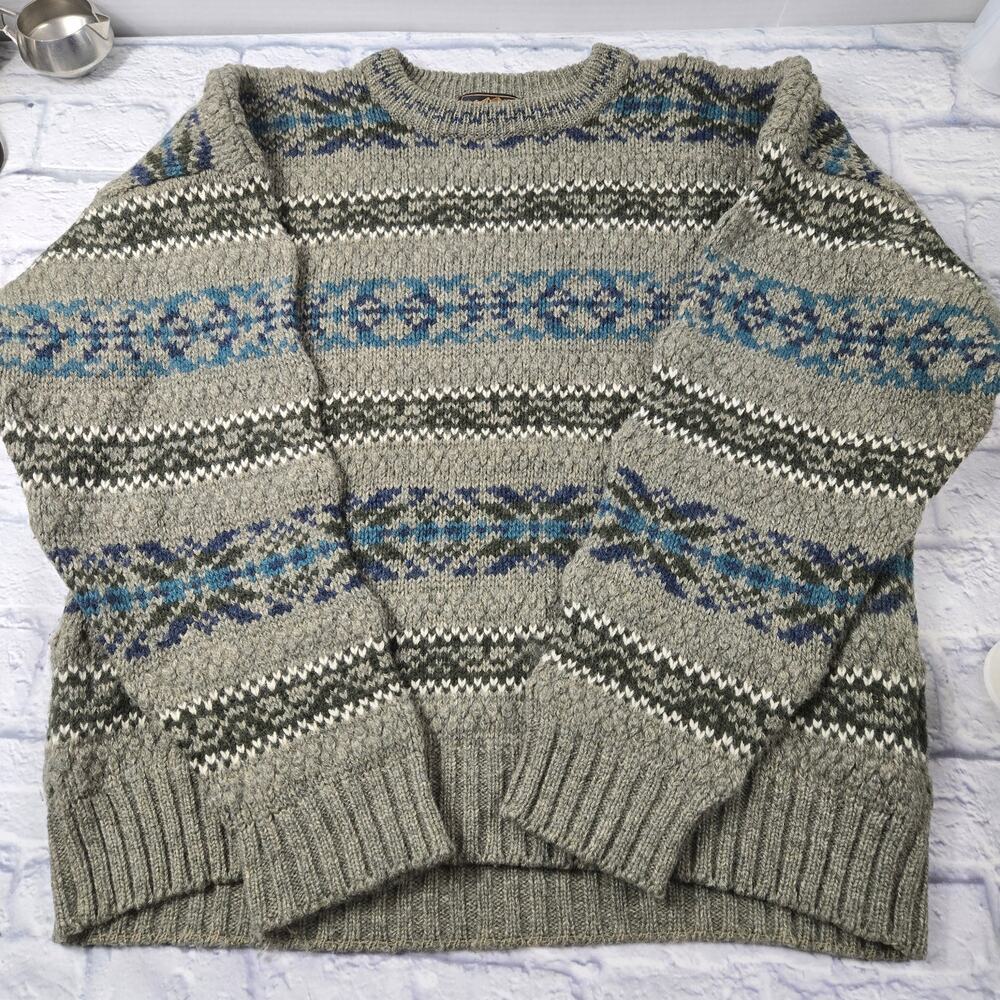 Vintage Eddie Bauer Men's Wool Fair Isle Grandpa Sweater Substantial Outdoor XL